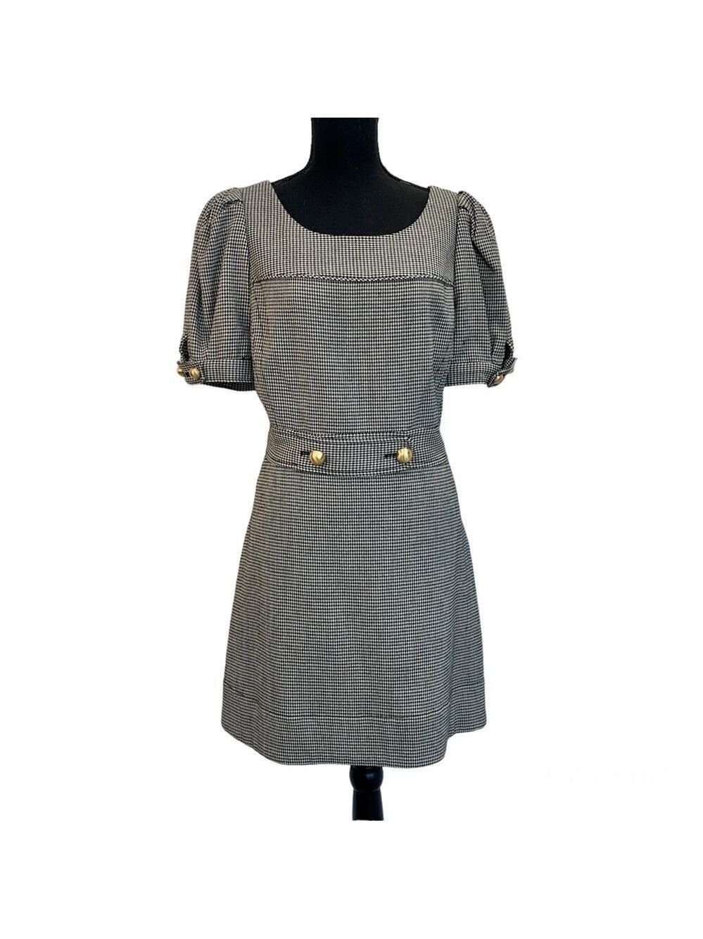 JUICY Couture Black White Houndstooth Y2K Wool puff sleeve Mini Dress Sz 12
